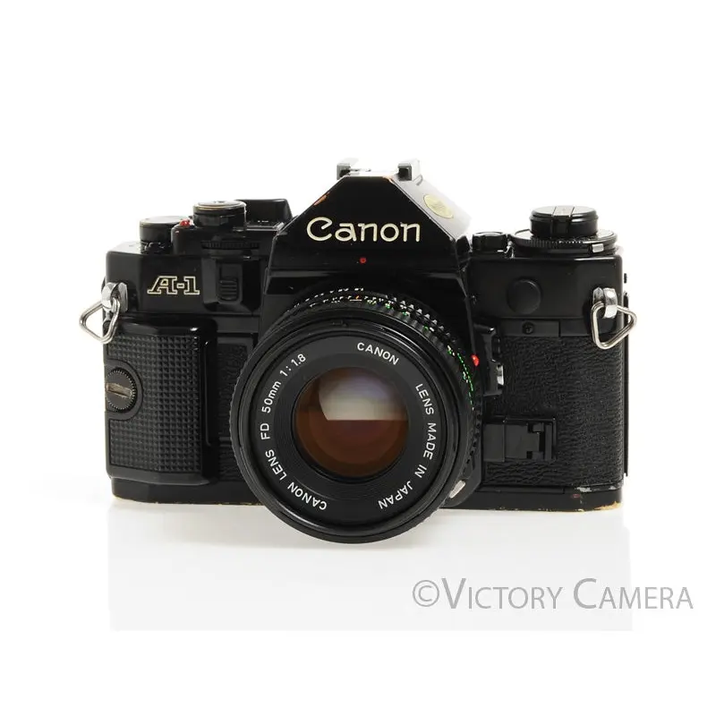 Canon A-1 A1 Black 35mm Film SLR Camera w/ 50mm F1.8 Lens -New Seals- [EXC-]