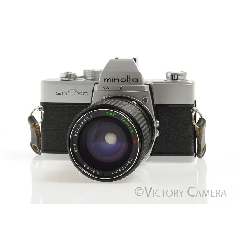 Minolta SRTSC Chrome 35mm Camera w/ 35-105mm Zoom Lens -New Seals- [EXC+]