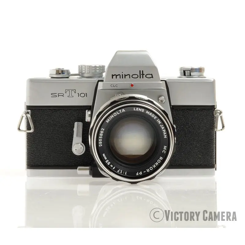 Minolta SRT101 SRT 101 Chrome 35mm Camera w/ 55mm f1.7 Lens -New Seals [EXC+]