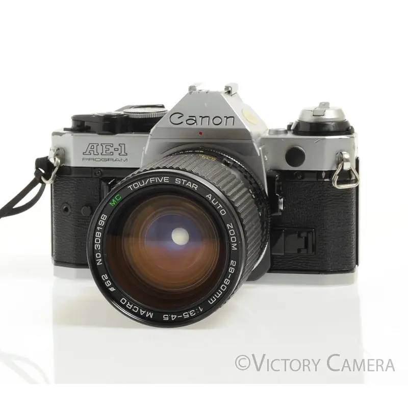 Canon AE-1 Program Chrome 35mm Film SLR Camera 28-80mm Zoom Lens  [GOOD]