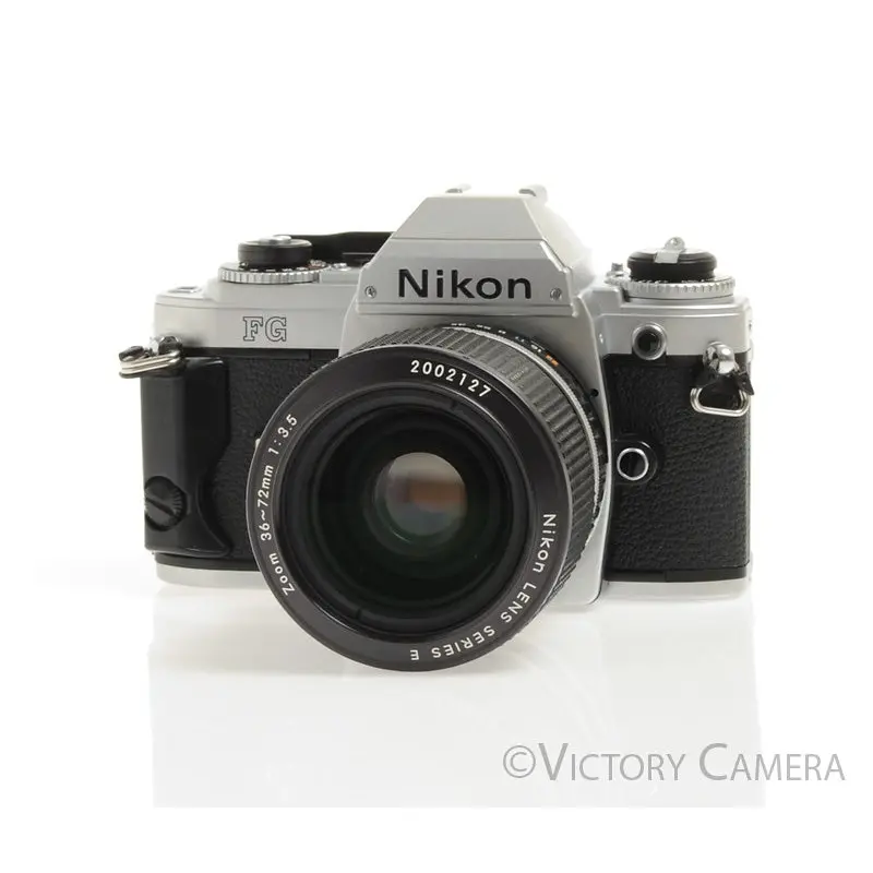 Nikon FG Chrome 35mm Film Camera w/ Nikkor 36-72mm Lens -New Seals- [EXC]