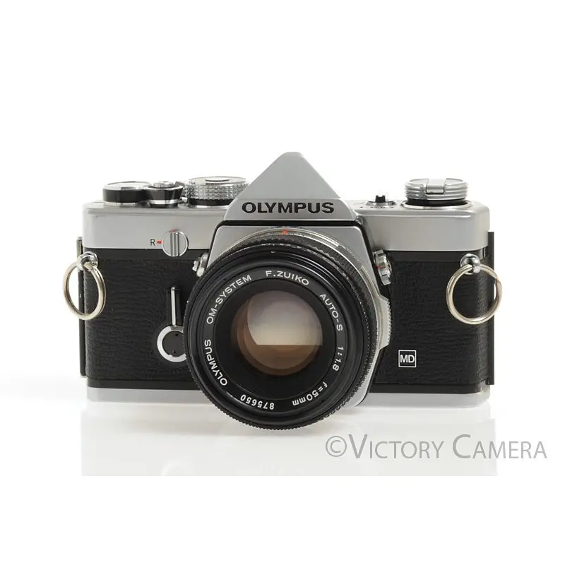 Olympus OM-1 MD Chrome Film Camera Body w/ 50mm f1.8 Lens -New Seals- [EXC+]