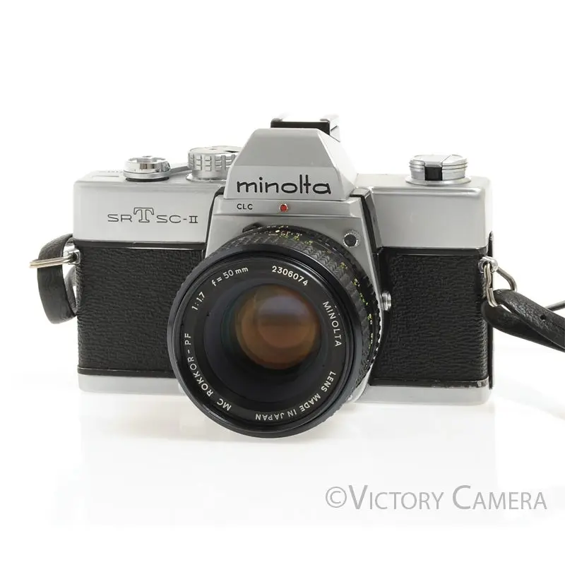 Minolta SRT SC-II Chrome 35mm Camera w/ 50mm f1.7 Lens -New Seals- [EXC]