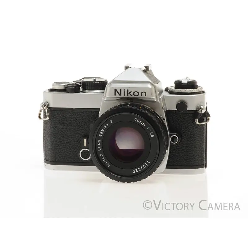 Nikon FE Chrome 35mm Film Camera w/ 50mm f1.8 Lens -New Seals- [EXC]