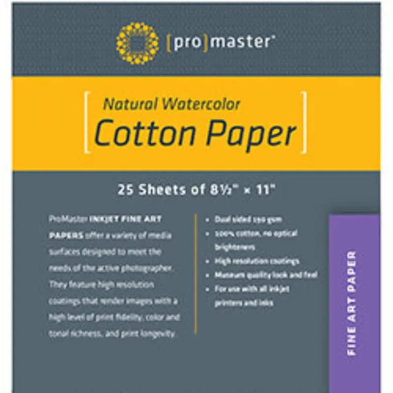 Promaster Natural Watercolor Cotton Paper - 8 1-2''X11'' - 25 Sheets pack