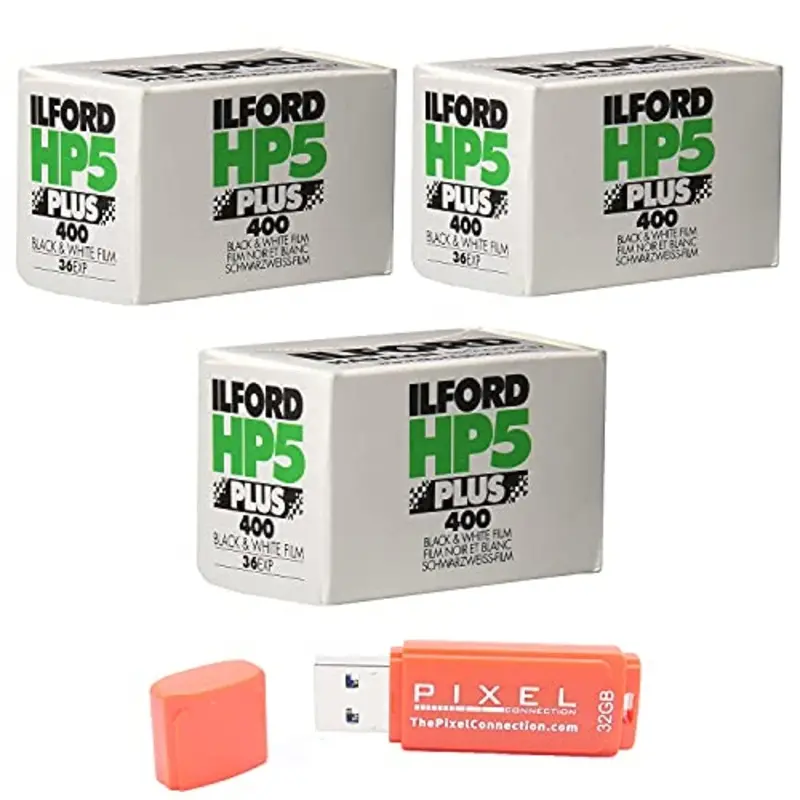 Ilford HP5 Plus 400 Film, 35mm 36 Exposures (3 Pack) with 32GB USB flash drive