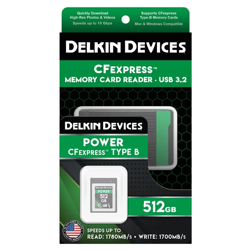 DELKIN POWER CFexpress Type B G4 512GB Memory Card & Memory Card Reader Bundle