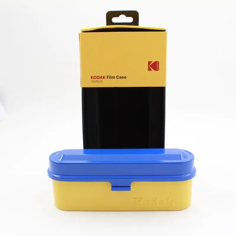 * OPEN BOX EXCELLENT * Kodak Steel 135mm Film Case (Blue Lid/Yellow Body)