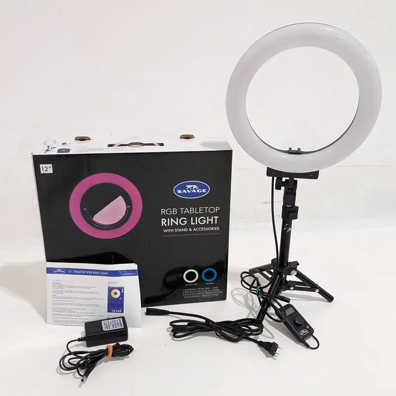 * DEMO * Savage 12" Bi-Color RGB Tabletop Ring Light with Stand