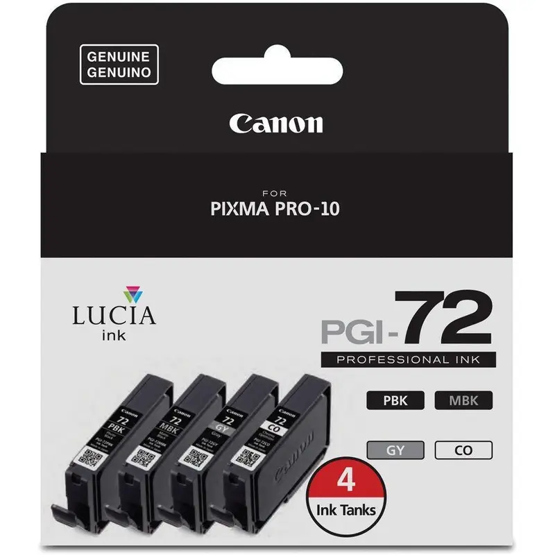 Canon LUCIA PGI-72 Ink Tank Value Pack (Matte Black, Photo Black, Gray & Chroma Optimizer)