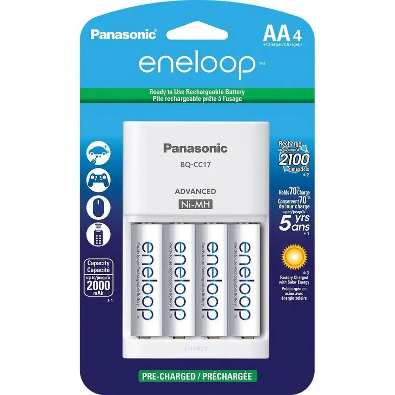 Panasonic Eneloop Rechargeable AA Ni-MH Batteries with Charger (2000mAh, Pack of 4)