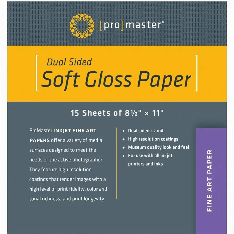 ProMaster Fine Art Dual Sided Inkjet Photo Paper - Soft-Gloss - 8 1/2 x 11'' - 15 Sheets