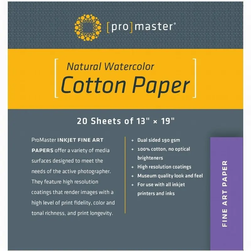 ProMaster Fine Art Inkjet Paper - 100% Cotton - 13 x 19'' - 20 Sheets
