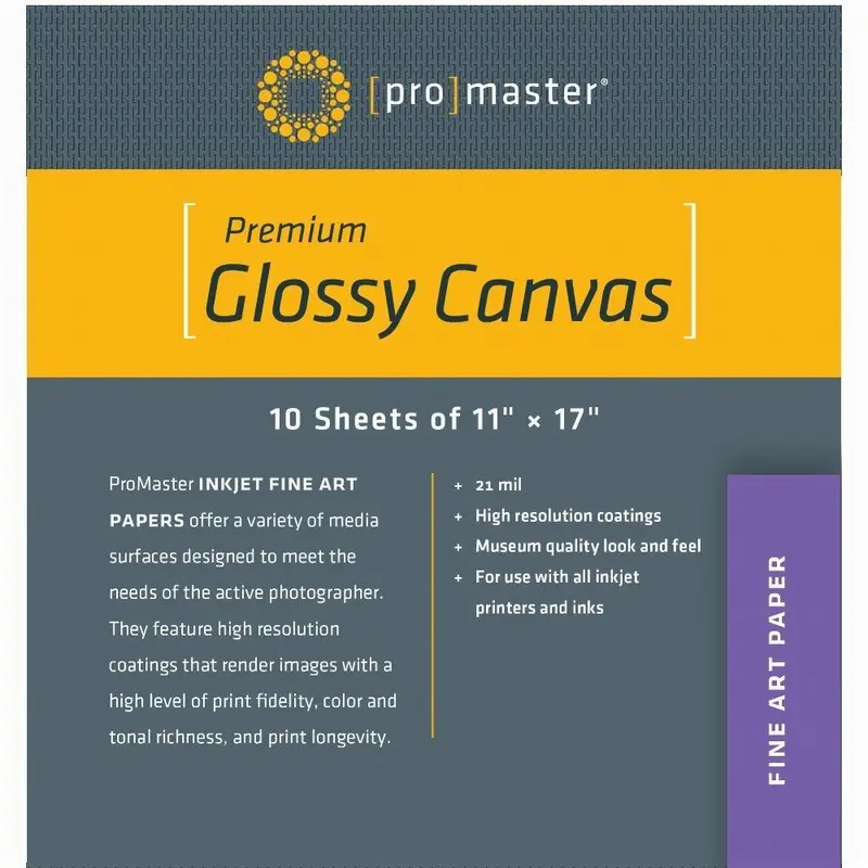 ProMaster Fine Art Inkjet Photo Canvas - Glossy - 11 x 17'' - 10 Sheets