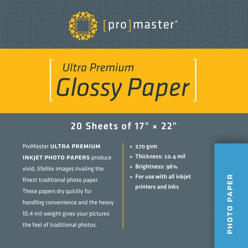 ProMaster Ultra Premium Glossy Inkjet Photo Paper - 17''x22'' - 20 Sheets