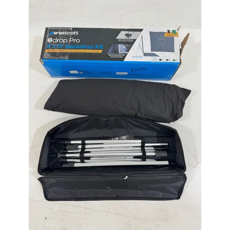 * OPEN BOX EXCELLENT * Westcott X-Drop Pro Fabric Backdrop Sweep Kit (Rich Black, 8 x 13')