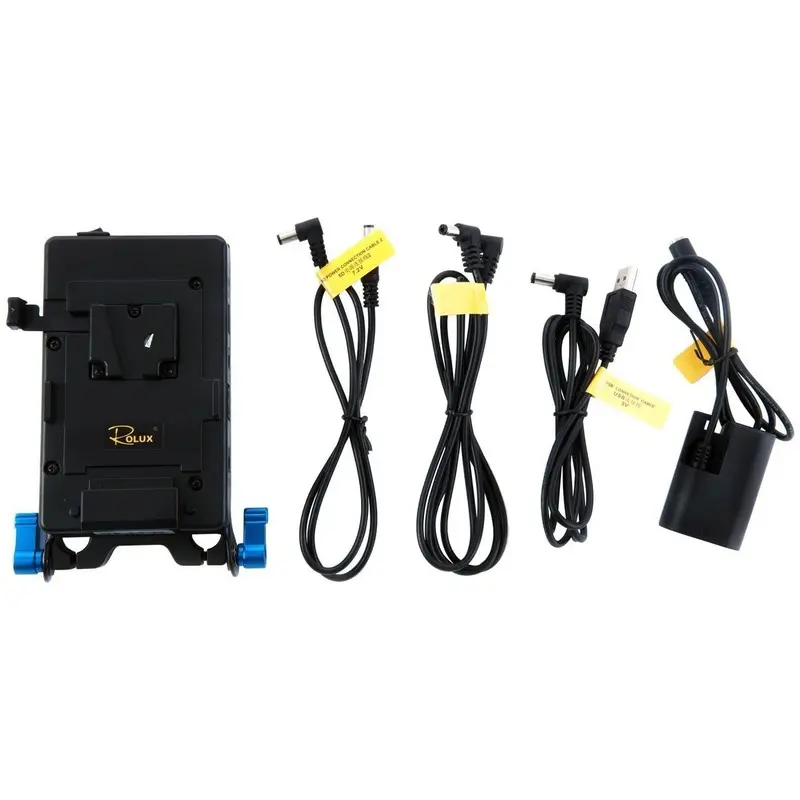 Rolux RL-VFU1 V-Mount Adapter Kit w/ 5V USB, 7.2V, 12V & LP-E6 Power Cables