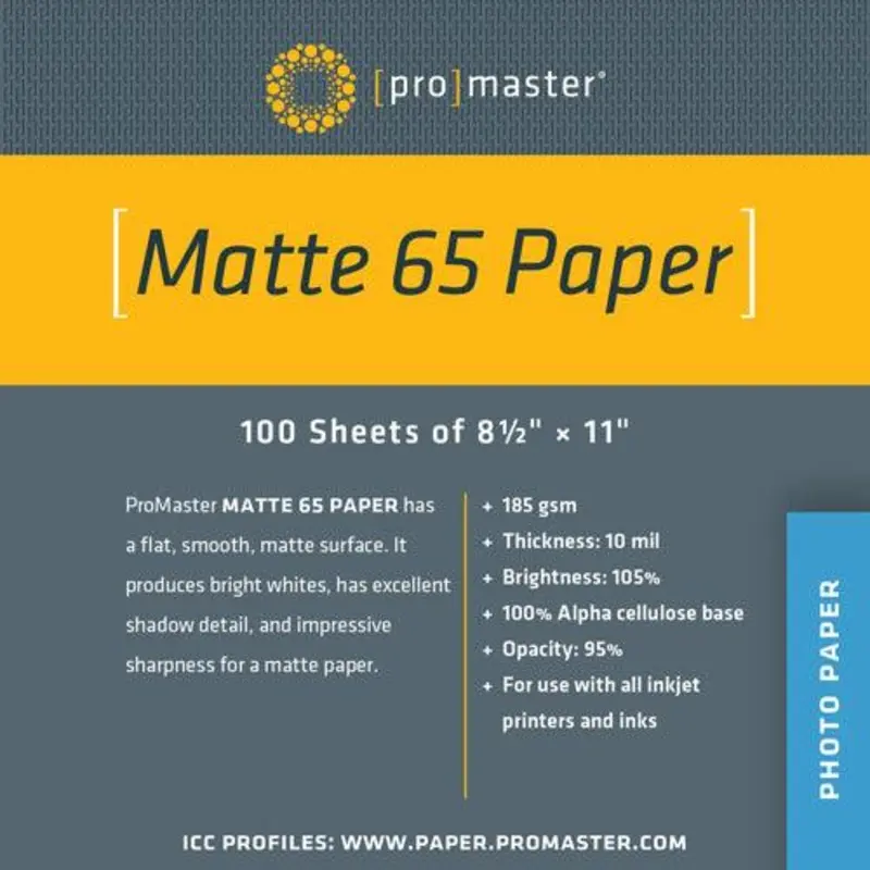 ProMaster Matte 65 Paper (8.5"x11", 100 Sheets)