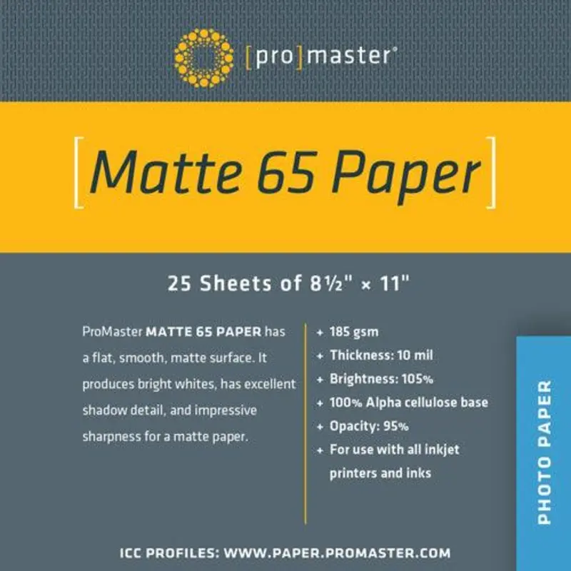 ProMaster Matte 65 Paper (8.5"x11", 25 Sheets)