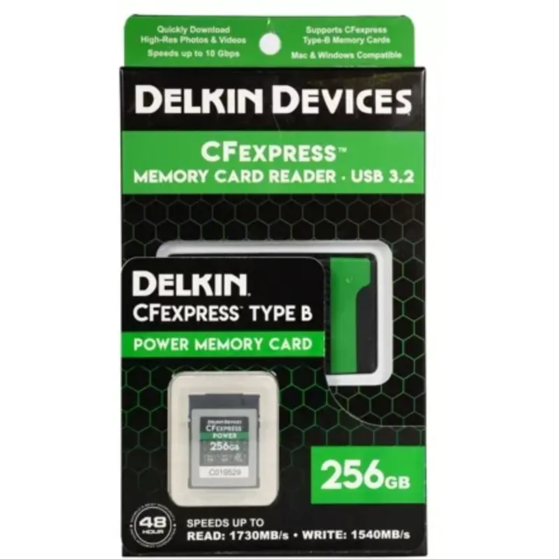 Delkin Devices POWER CFexpress Type B G4 256GB Memory Card & Memory Card Reader Bundle