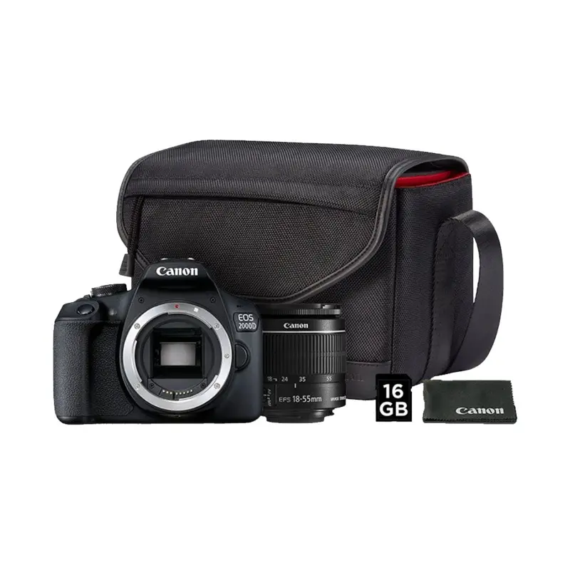 Canon EOS 2000D DSLR Starter Kit with EF-S 18-55mm IS II Lens, Bag & Card