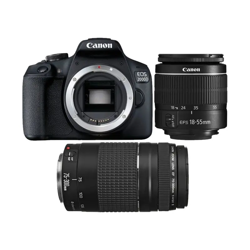 Canon EOS 2000D DSLR with EF-S 18-55mm III DC & EF 75-300mm f/4-5.6 III Lens