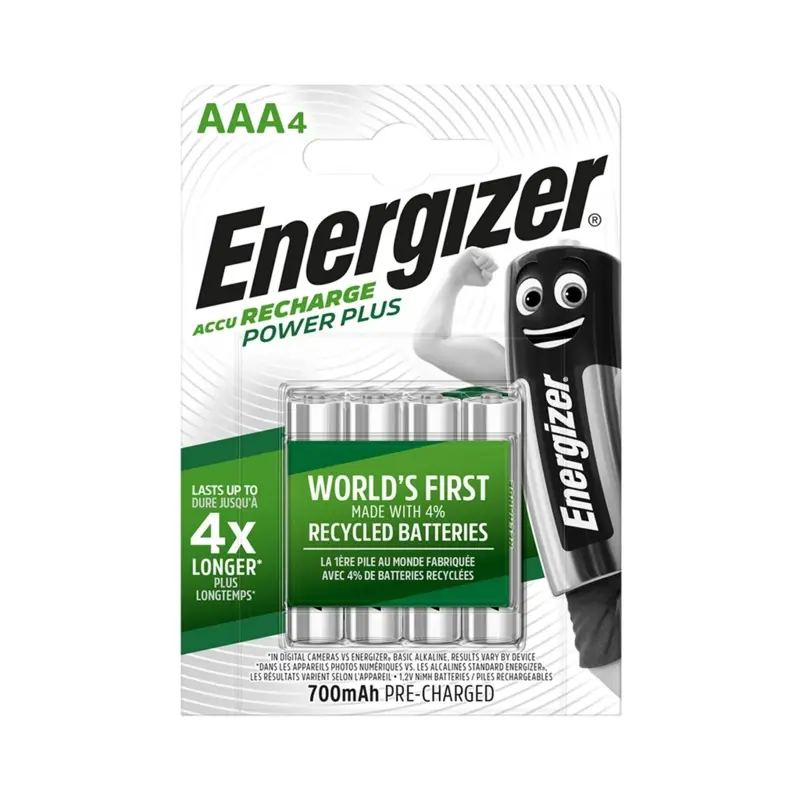 Energizer AAA 700mAh Recharge Power Plus Rechargeable Batteries (Pack of 4)
