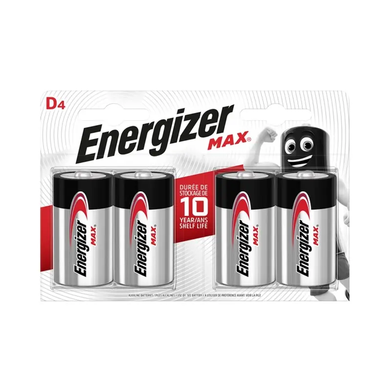 Energizer E95BP4 1.5v MAX Alkaline D-size Battery Card 4