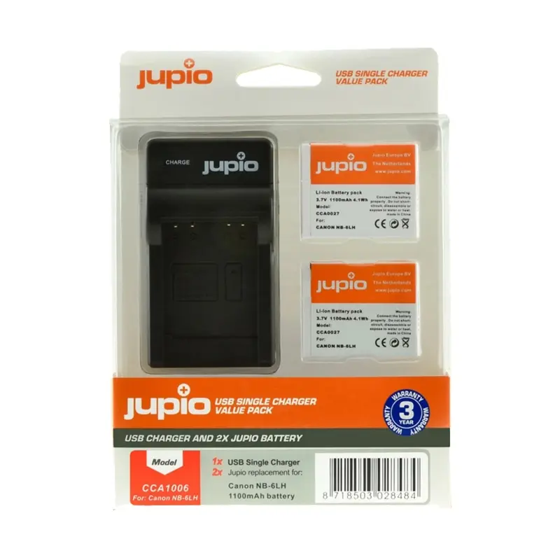 Jupio Pair of NB-6LH Batteries and USB Single Charger Value Pack