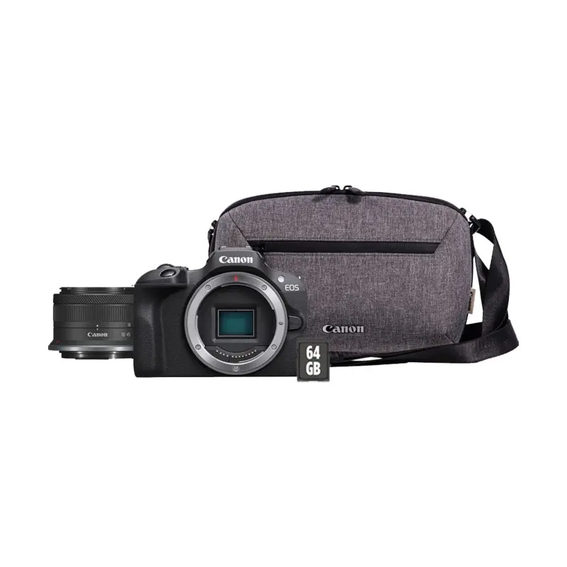 Canon EOS R100 Mirrorless Camera with RF-S 18-45mm Lens with Bag and SD Card