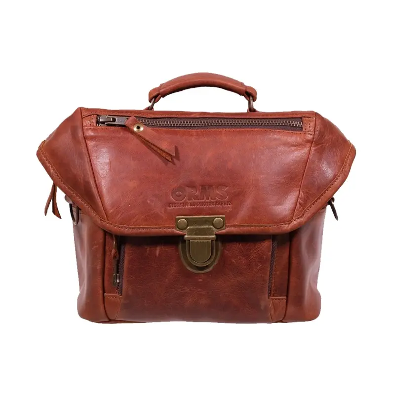 Orms Leather Camera Shoulder Bag (Saddle Brown, Small)
