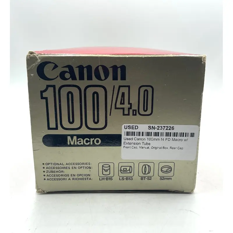 Used Canon 100mm f4 FD Macro w/ Extension Tube