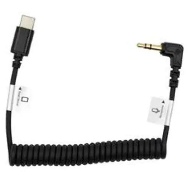 Promaster Audio Cable USB-C male straight - 3.5mm TRS male right angle - 8 1/2" coiled