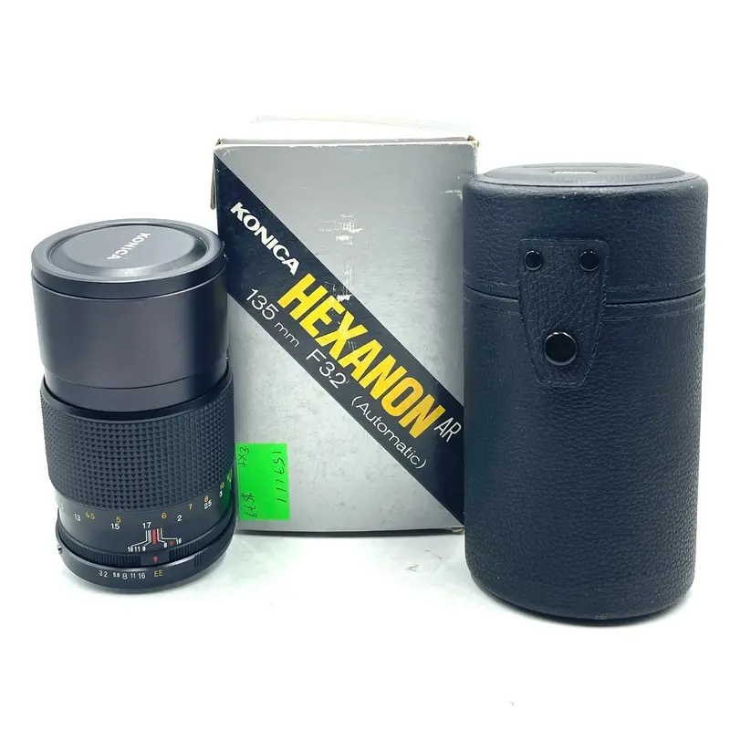 Used Konica 135mm F3.2 MF Film Lens W/ Box and Case